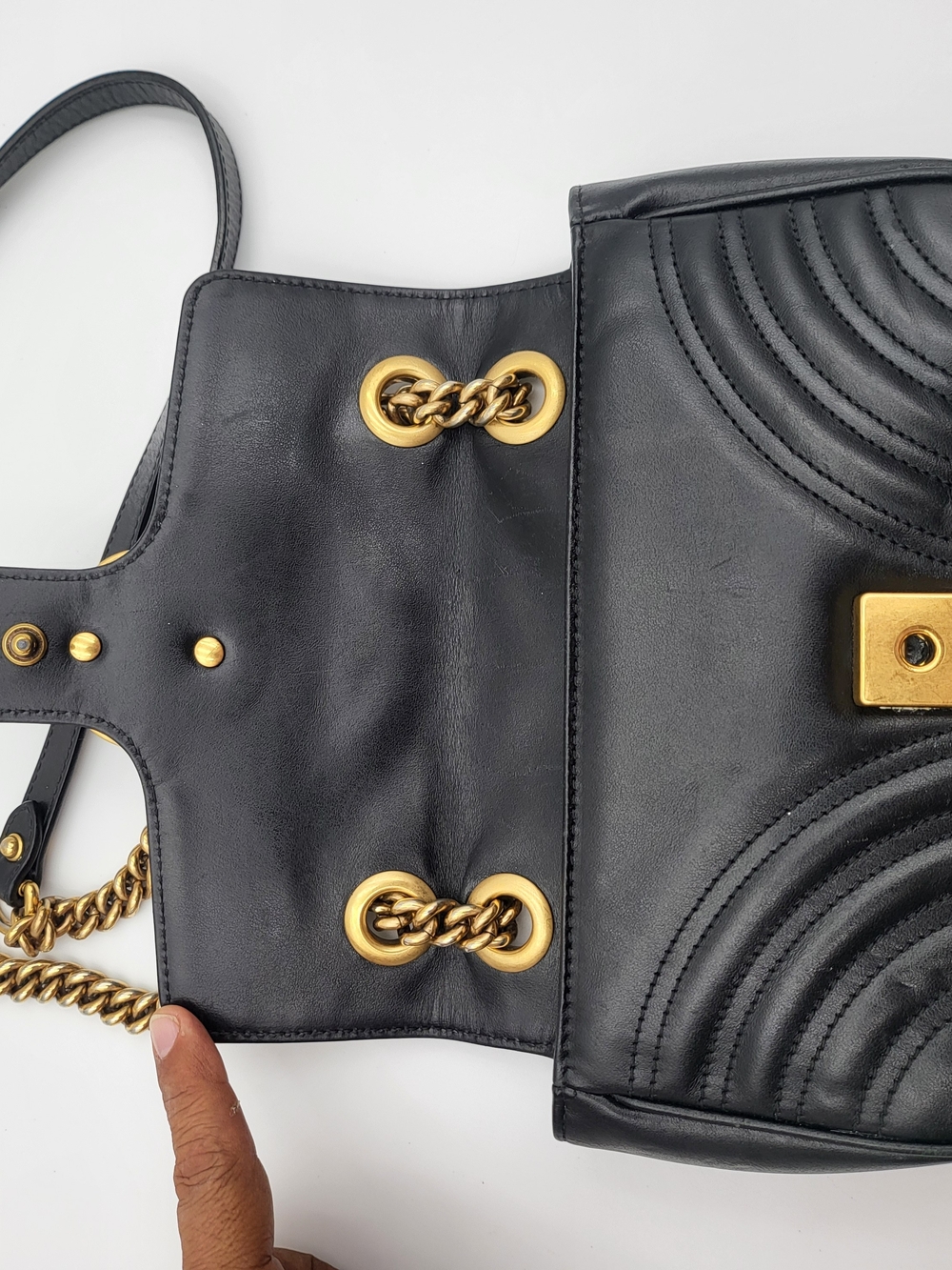 Gucci Black Matelassé GG Marmont Small Shoulder Bag with Gold Hardware - Picture 8 of 16